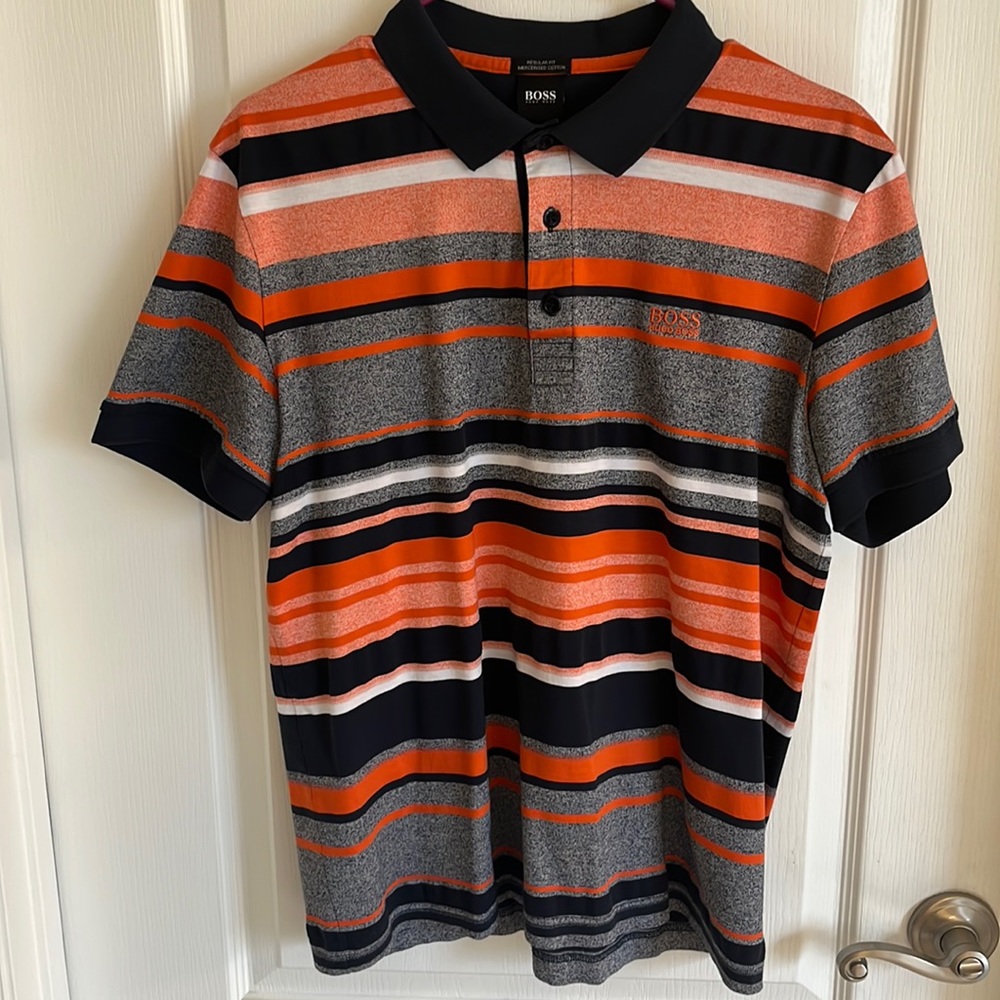 Hugo Boss, Sz L, Orange & Blue Polo